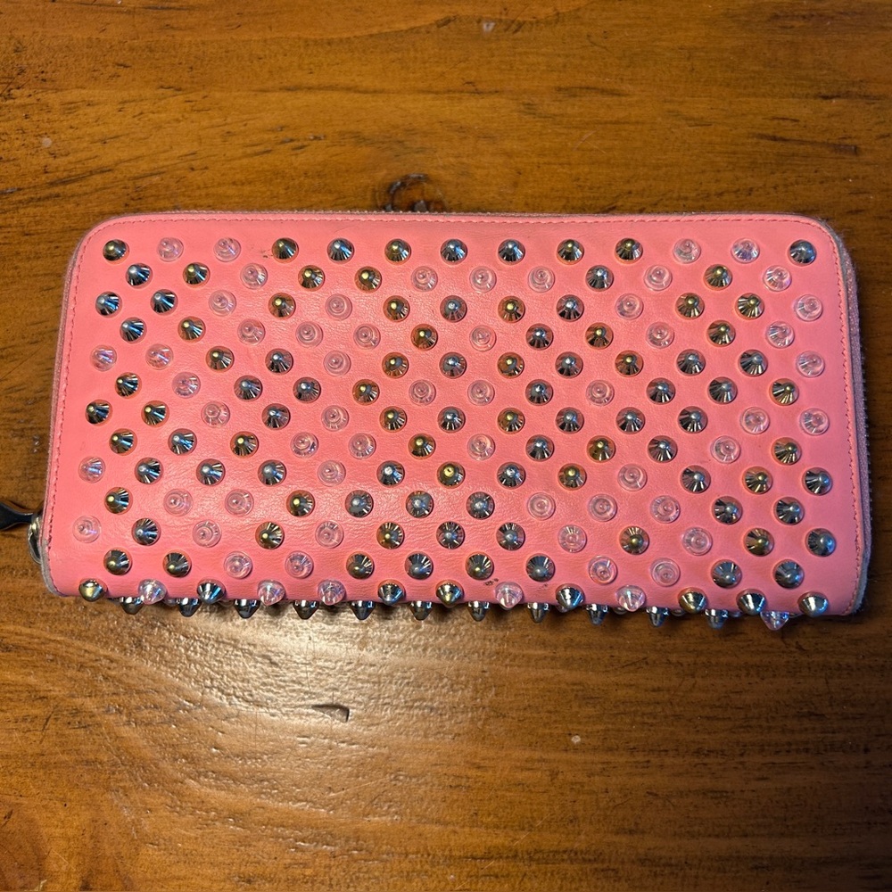 CHRISTIAN LOUBOUTIN Pink Panettone Multicolored Stud Spike Long Ziparound Wallet